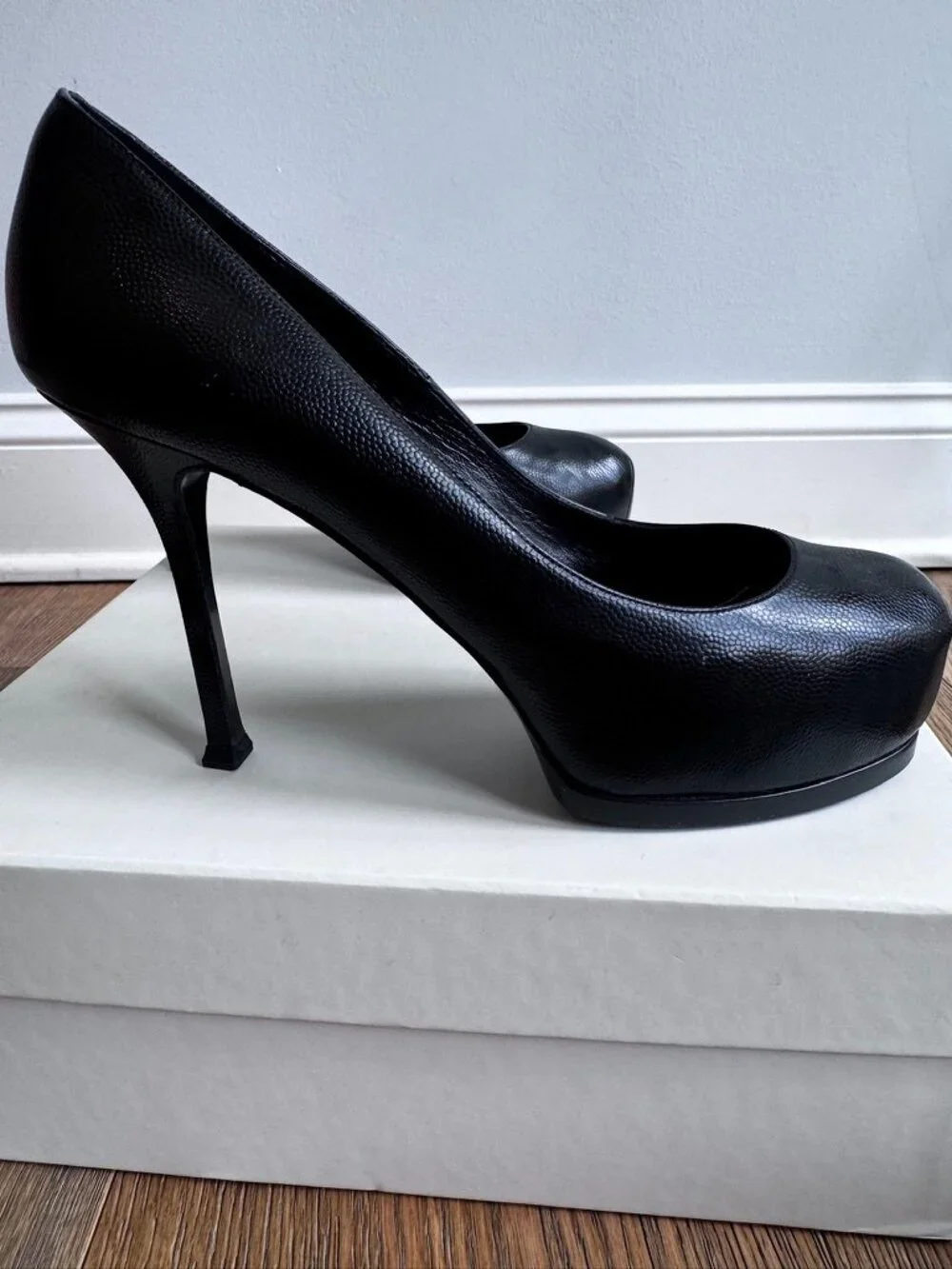 YSL Platform Stilettos, BLACK leather,  Size 38.5 / 8 1/2 US